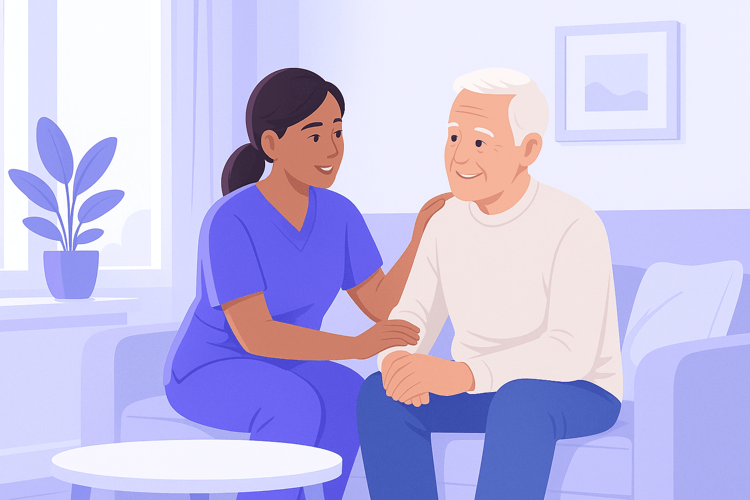 Badante che assiste una persona anziana